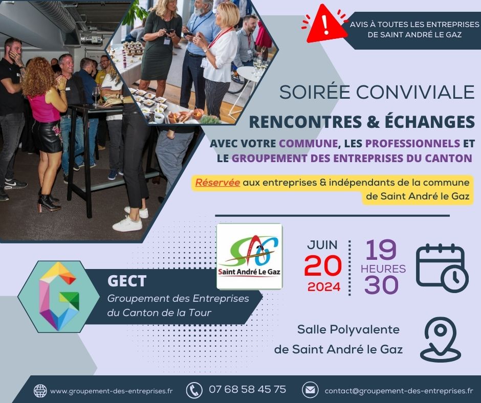 Invitation pour la soirée professionnelle de Saint André le Gaz le 20 juin 2024